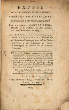 Exposé de notre antique ... constitution française