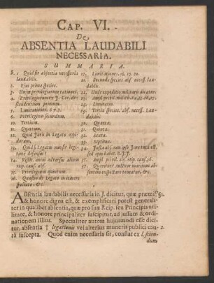 Cap. VI. De Absentia Laudabili Necessaria.