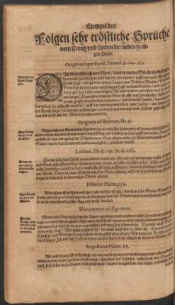 Folgen sehr tröstliche Sprüche vom Creutz und Leiden der lieben heiligen Väter.