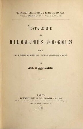 Catalogue des bibliographies géologiques