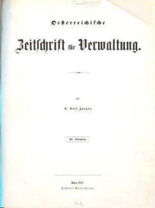 Österreichische Zeitschrift für Verwaltung. 11. 1878
