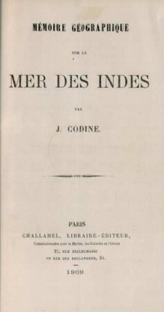 Mémoire géographique sur la mer des Indes