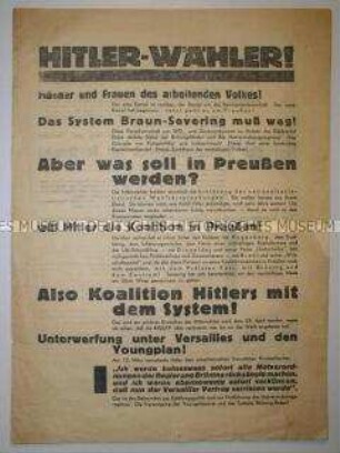 Propagandaflugblatt der KPD zur Landtagswahl in Preußen 1932