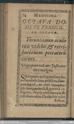 Octava Dosis Ex Versiculo Octavo. Veruntamen oculis tuis videbis, & retribusionem peccatorum cernes