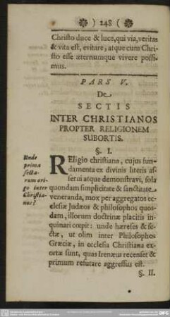 Pars V. De Sectis Inter Christianos Propter Religionem Subortis