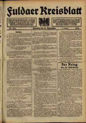 Ausgabe vom Dienstag, den 29. September 1914.