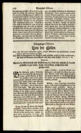 Eingangs-Discurs - Fünff und zwantzigster Discurs Von der Höllen