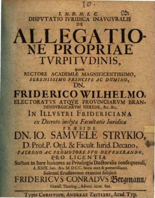 Disputatio Iuridica Inauguralis De Allegatione Propriae Turpitudinis