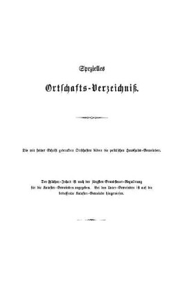 Spezielles Ortschafts-Verzeichniß.