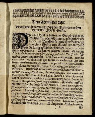 Dem Christlichen Leser. Gnade und Friede von Gott dem Vater/ und unserm Herrn Jesu Christo.