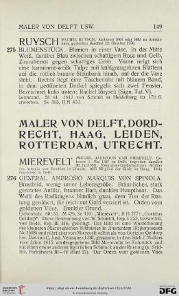 Maler von Delft, Dordrecht, Haag, Leiden, Rotterdam, Utrecht (Nr. 276 - 306)