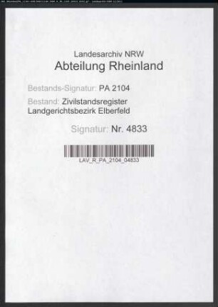 Geburtsregister Wermelskirchen