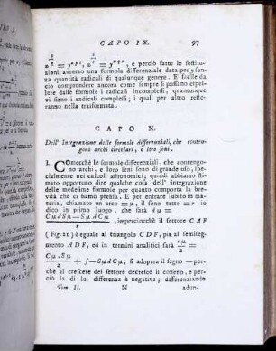 Capo X. Dell' Integrazione delle formale differenziali, che contengono arcbi circolari, e loro seni.
