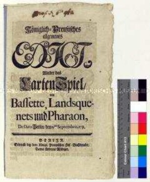 Edikt von Friedrich Wilhelm I. König in Preußen gegen das Glückskartenspiel