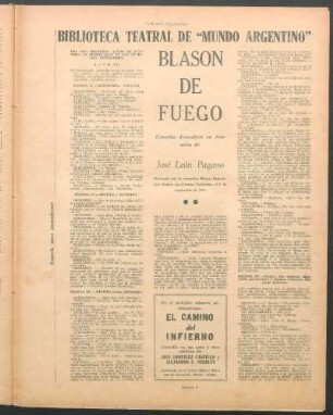 Blasón de fuego : Biblioteca teatral de "Mundo Argentino"