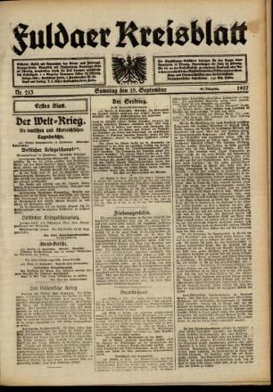 Erste Ausgabe vom Samstag, den 15. September 1917.
