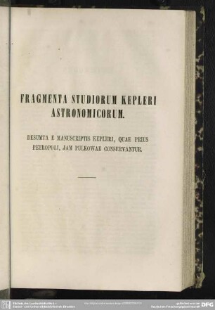 Fragmenta Studiorum Kepleri Astronomicorum