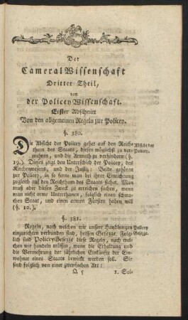 Der Cameral Wissenschaft Dritter Theil, von der Policey Wissenschaft.
