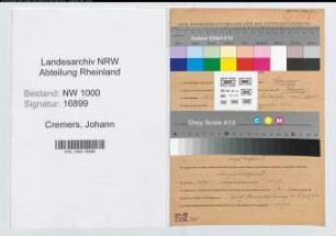 Entnazifizierung Johann Cremers, geb. 18.05.1911 (Justizangest.)