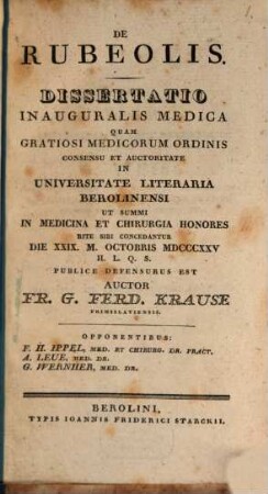 De rubeolis : dissertatio inauguralis medica