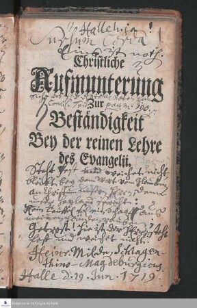 Christliche Aufmunterung Zur Beständigkeit Bey der reinen Lehre des Evangelii