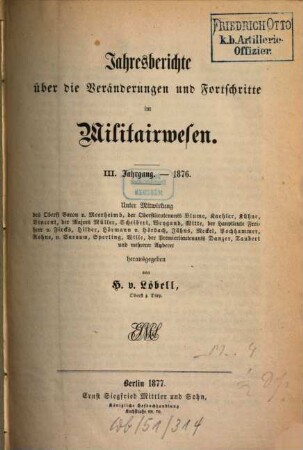 Jahresberichte über die Veränderungen und Fortschritte im Militärwesen. 3. 1876 (1877)