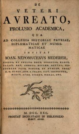 De Veteri Avreato, Prolusio Academica