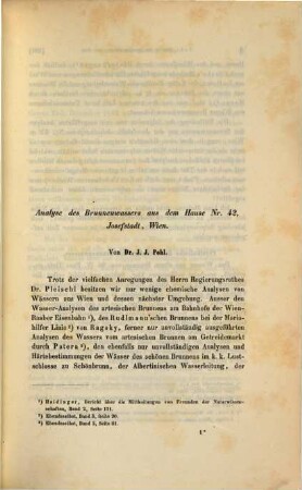 Analyse des Brunnenwassers aus dem Hause Nr. 42, Josefstadt, Wien