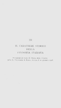 III. Il Carattere storico della filosofia italiana