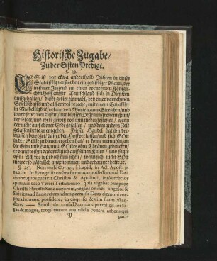 Historische Zugabe/ Zu der Ersten Predigt.