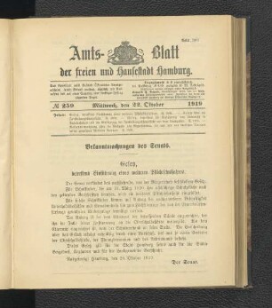 No.259, Mittwoch, den 22. Oktober 1919