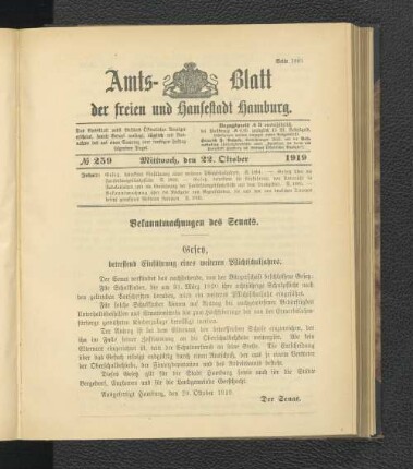 No.259, Mittwoch, den 22. Oktober 1919
