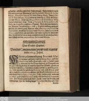 Das Sechste Capittel. Von der Conjunction Iovis und Martis dieses 1604. Jahrs.