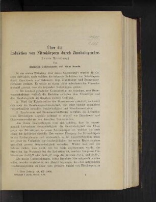 Über die reduktion von Nitrokörpern durch Zinnhalogenüre.