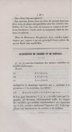 Intersection de courbes et de surfaces.