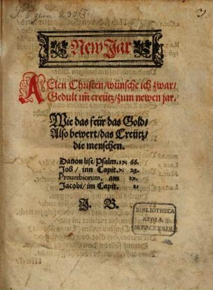 New Jar: Allen Christen wünsche ich zwar Gedult im Creutz zum newen Jar