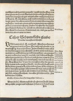 Caspar Schwenckfelds glaube/ Von der menschait Christi.