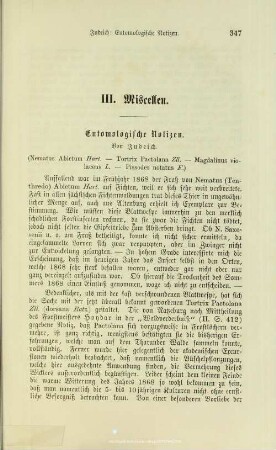 III.1. Entomologische Notizen