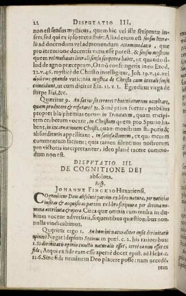 Disputatio III. De Cognitione Dei absoluta