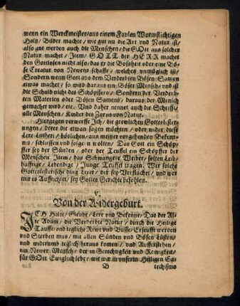 V. Von der Widergeburt.