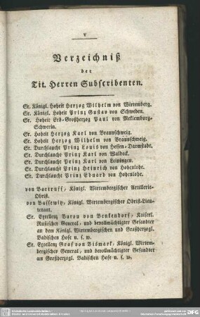Verzeichnis der Tit. Herren Subscribenten