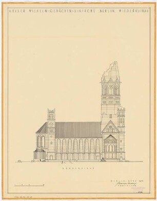 Kaiser-Wilhelm-Gedächtniskirche, Berlin-Charlottenburg: Wiederaufbau, Nordansicht, 1:200