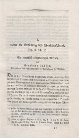 7-70 Ueber die Erhöhung des Menschensohnes, Joh. 3,14.15 : ein exegetisch-dogmatischer Versuch
