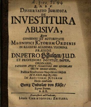 Dissertatio Juridica [Iuridica] De Investitura Abusiva
