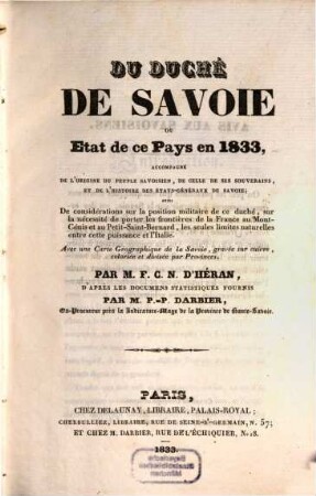 Du Duché de Savoie ou de ce Pays en 1833