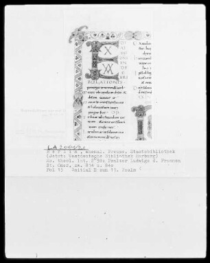 Psalter Ludwigs des Deutschen — Initiale E und Bordüre, Folio 15recto