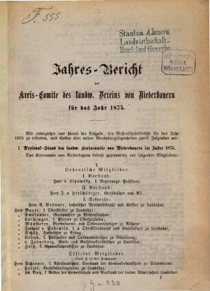 Jahres-Bericht des Kreis-Comite des Landw. Vereins von Niederbayern : für das Jahr .... 1875 (1876)