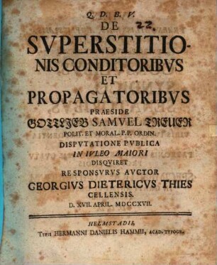 De superstitionis conditoribus et propagatoribus