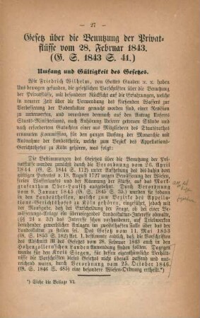 Gesetz über die Benutzung der Privatflüsse vom 28. Februar 1843.