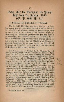 Gesetz über die Benutzung der Privatflüsse vom 28. Februar 1843.